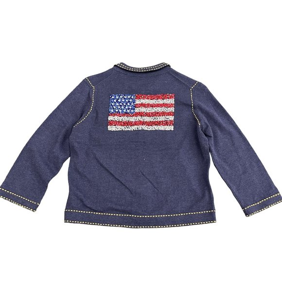 VTG Michael Simon Button Down Blue Sweater Top American Flag Sequence, Size S